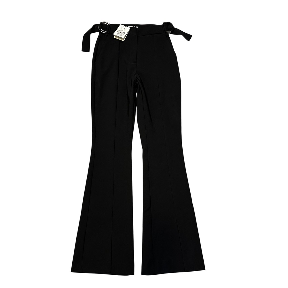 LITA Pants Womens 4 Black Flare Split‎ Hem Belted Made In Italy Office Dressy